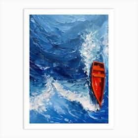 Red Boat In The Ocean 2 Art Print