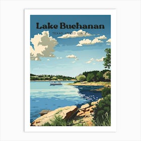 Lake Buchanan Texas Camping Digital Travel Art Art Print