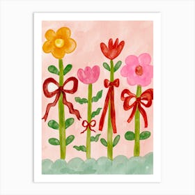 Watercolor Flowers With Bows Art Print