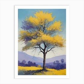 Painting Of A Tree, Yellow, Purple (32) Art Print