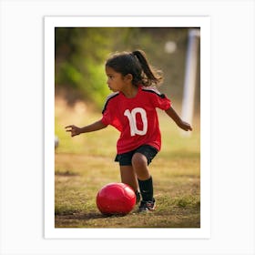 Nena Jugando Futbol Con Los Mismos Colores Rojinegro Donde Comenzpo Nessi Y Ya Tiene La Diez! 1 Art Print