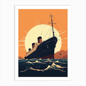 Titanic Ship Sunset Minimalist 3 Art Print
