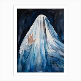 Watercolor Painting Capturing A Figure Shrouded In A Translucent Veil Reminiscent Of Religious Icon Art Print