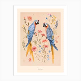 Folksy Floral Animal Drawing Macaw Poster Art Print