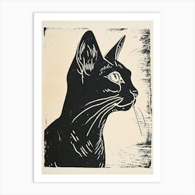 Abyssinian Cat Linocut Blockprint 8 Art Print