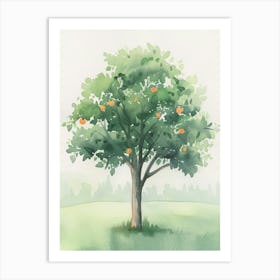 Orange Tree Atmospheric Watercolour Painting 4 Art Print