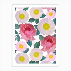 Roses And Poppy Art Print
