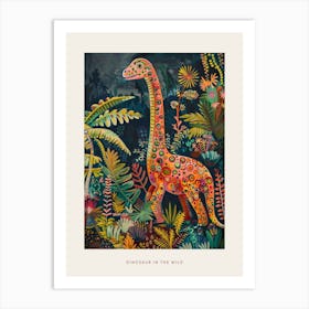 Colourful Dinosaur In The Leaves Painting 2 Poster Art Print