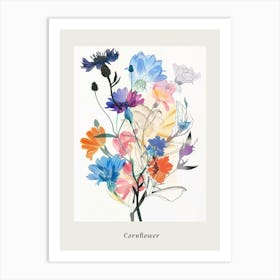 Cornflower 1 Collage Flower Bouquet Poster Art Print