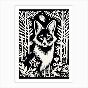 Fox In The Forest Linocut Illustration 31  Art Print