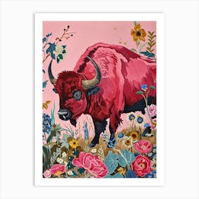 Floral Animal Painting Buffalo 1 Art Print