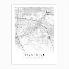 Riverside California USA White Map Poster