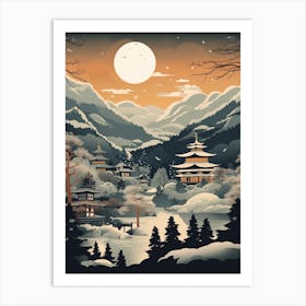 Winter Travel Night Illustration Hakone Japan 3 Art Print