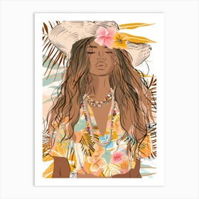 Tropical Girl In A Hat Art Print