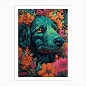 Dog With Flowers 1 Art Print