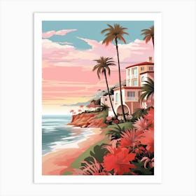 An Illustration In Pink Tones Of Palm Beach Australia 2 Art Print
