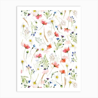 Scandinavian Midsummer Poppies And Cornflowers Wildflowers Meadow Art Print