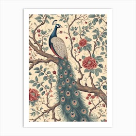Sepia Floral Peacock In A Tree Wallpaper 2 Art Print