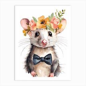 Baby Opossum Flower Crown Bowties Woodland Animal Nursery Decor (31) Result Art Print