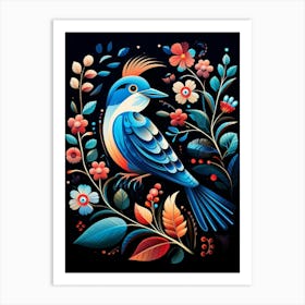 Folk Bird Illustration Blue Jay 4 Art Print