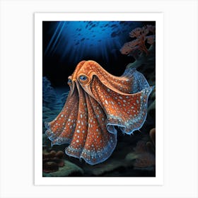 Blanket Octopus Detailed Illustration 14 Art Print