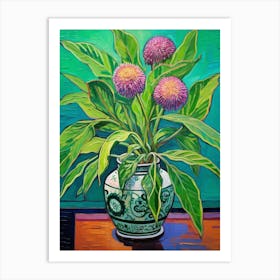 Flowers In A Vase Still Life Painting Globe Amaranth 1 Art Print