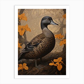 Dark And Moody Botanical Mallard Duck 1 Art Print