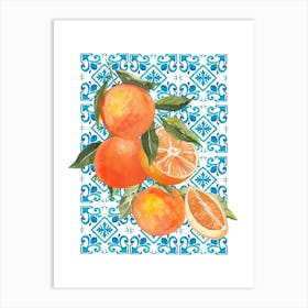 Orange and Blue Tile Print Art Print