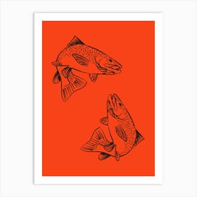 Two Trout On Orange Background.uk Art Print