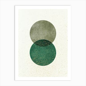 Abstract Lunar Eclipse 2 Circles Geometric Shape Minimalism - Gray Forest Green Art Print