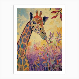 Lilac Giraffe Watercolour Style Illustration 4 Art Print