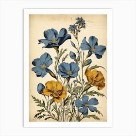 Blue And Yellow Flowers Art Print