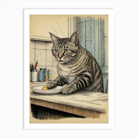 Cat At The Table Art Print