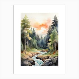 Taiga watercolor landscape, high quality watercolor forest background.18 Art Print