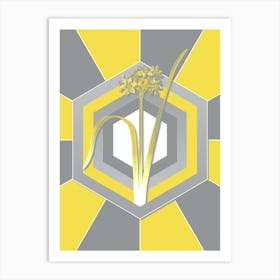 Vintage Cowslip Cupped Daffodil Botanical Geometric Art in Yellow and Gray n.427 Art Print