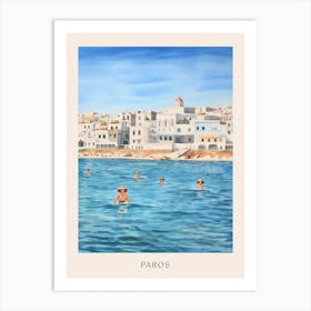 Swimming In Paros Greece Watercolour Poster Art Print