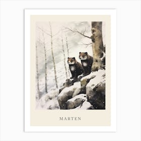 Winter Watercolour Marten 3 Poster Art Print