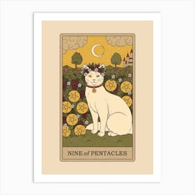 Nine Of Pentacles   Cats Tarot Art Print