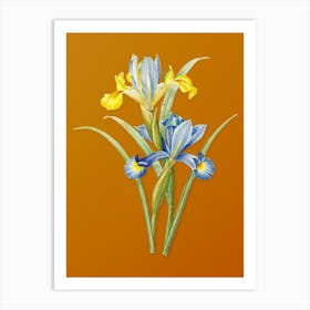 Vintage Spanish Iris Botanical on Sunset Orange n.0041 Art Print