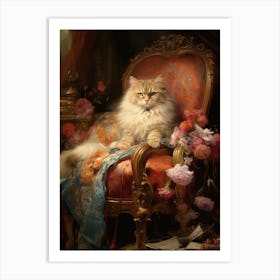 Sleepy Cat On A Throne Rococo Style 3 Art Print
