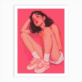 Warm Thoughts Girl With Sneakers Art Print