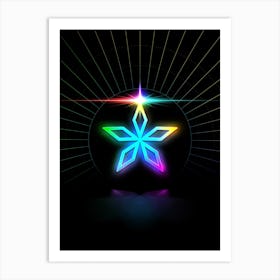 Neon Geometric Glyph in Candy Blue and Pink with Rainbow Sparkle on Black n.0457 Art Print