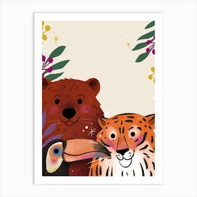 Tiger, Bear And Toucan 1 Art Print