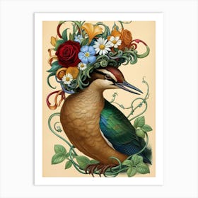 Kingfisher With Flowers 1 Art Print