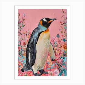 Floral Animal Painting Emperor Penguin 2 Art Print