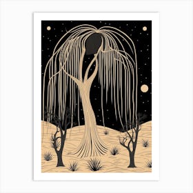 B&W Plant Illustration Ponytail Palm Art Print