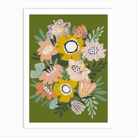 Papercut Flower Bouquet Green Art Print
