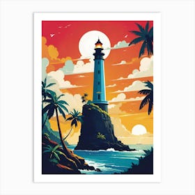 Lighthouse At Sunset Art Print