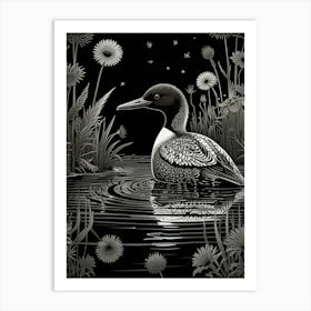 Bird Linocut Common Loon Art 1 Art Print