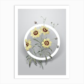 Vintage Coreopsis Elegans Minimalist Floral Geometric Circle on Soft Gray n.0435 Art Print